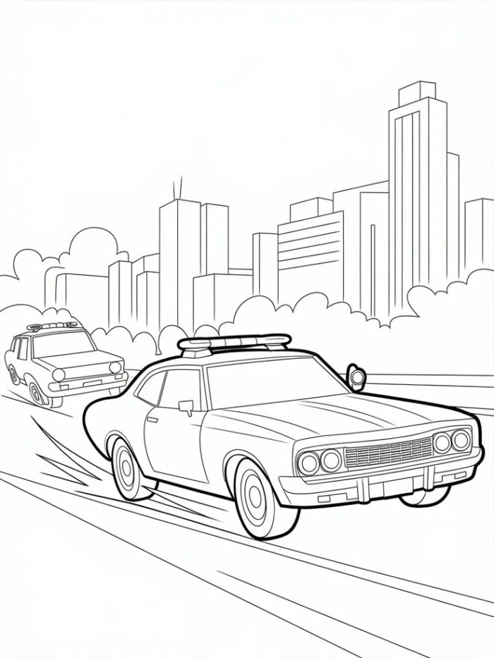 A police car and another car on the road in front of it A police car and another car on the road in front of it