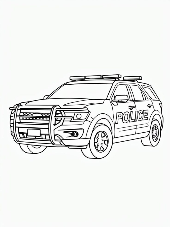 A police car coloring page with  A police car coloring page with