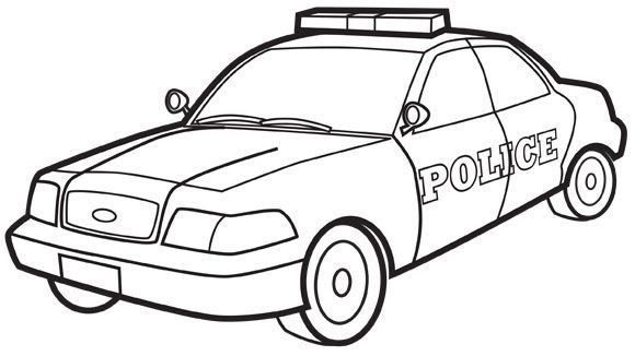 A police car with the word police on the front and side window, outlined for coloring A police car with the word police on the front and side window, outlined for coloring