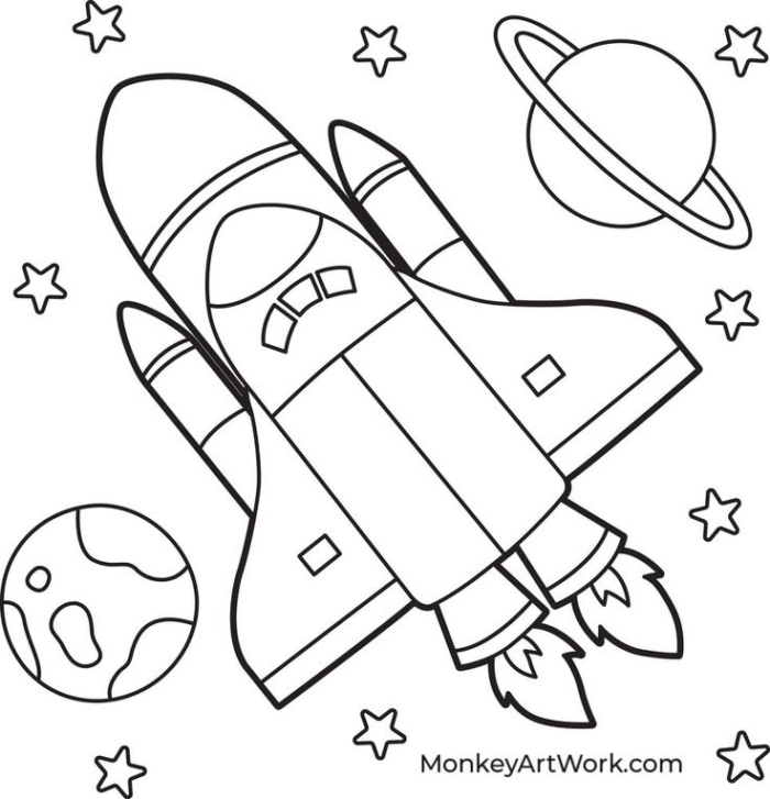 A rocket ship flying through the sky with stars around it for coloring A rocket ship flying through the sky with stars around it for coloring