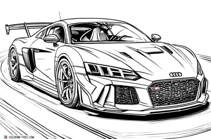 A simple outline of a sports car on the road for coloring A simple outline of a sports car on the road for coloring