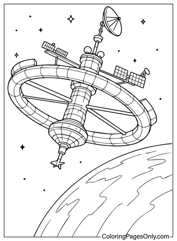 A space station coloring page A space station coloring page