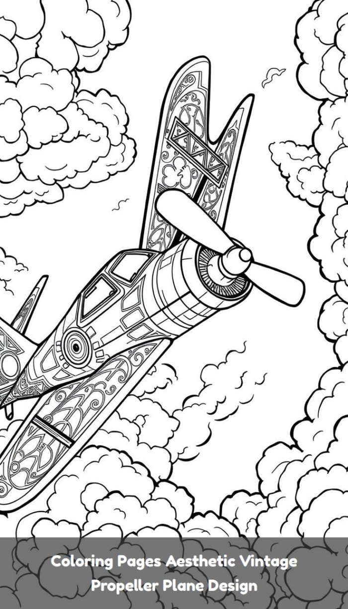 A vintage propeller plane coloring page design A vintage propeller plane coloring page design