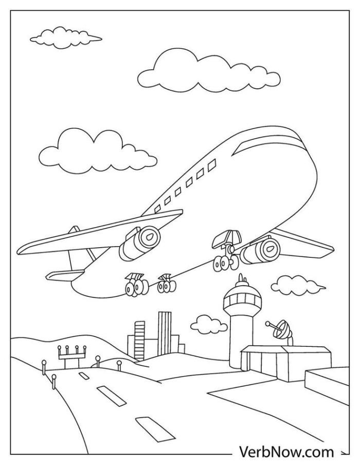Airplane flying over the city coloring page Airplane flying over the city coloring page