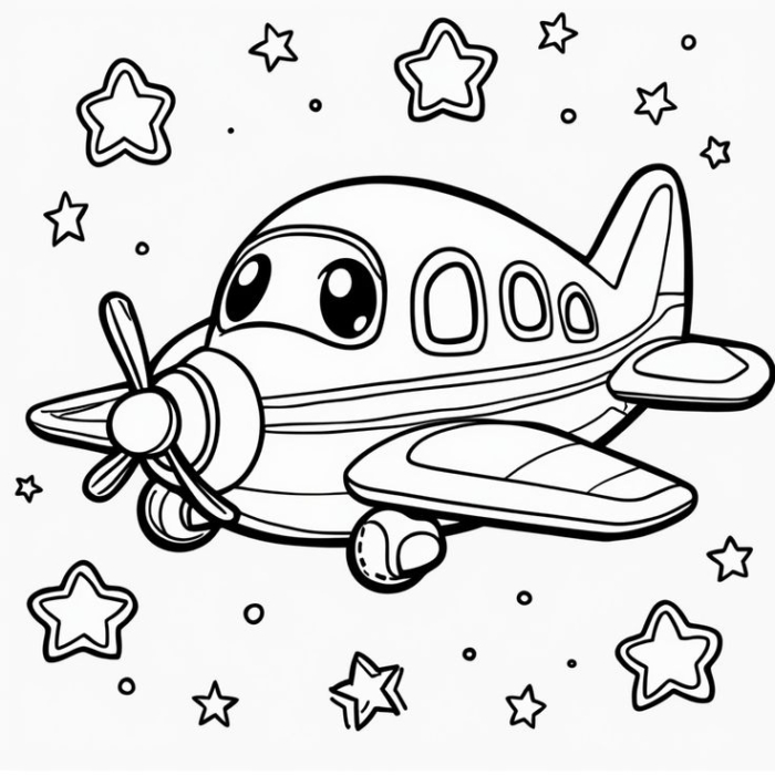 Airplane with stars coloring page Airplane with stars coloring page