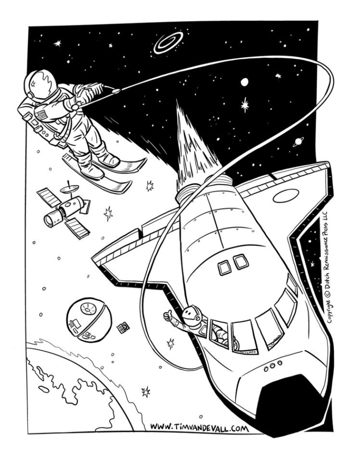 An astronaut and a person flying over earth in a space shuttle An astronaut and a person flying over earth in a space shuttle