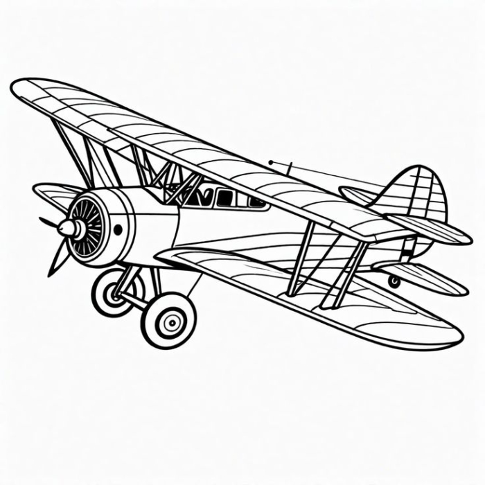 An old-fashioned airplane in the sky coloring page for kids, free printable An old-fashioned airplane in the sky coloring page for kids, free printable