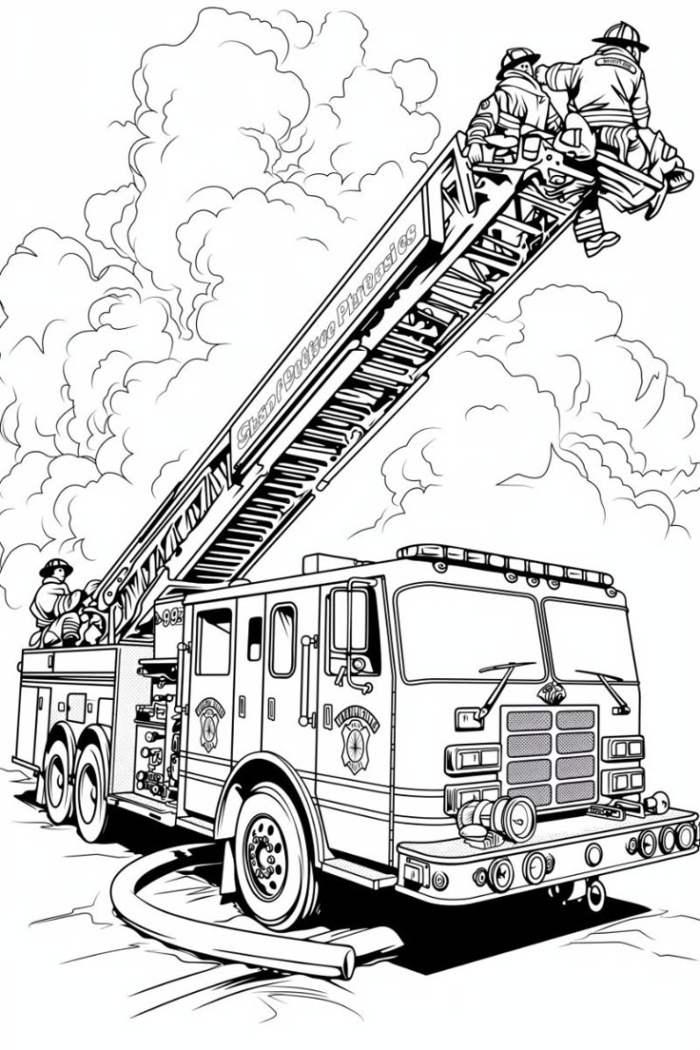 Fire truck with extended ladder