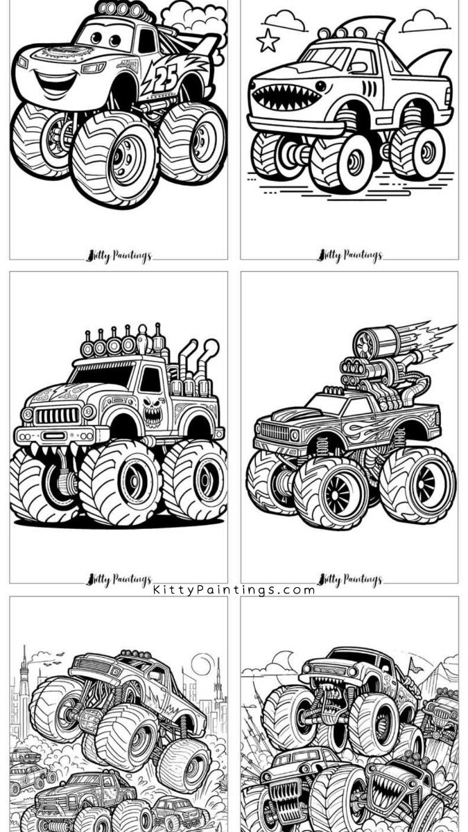 Four monster truck coloring pages Four monster truck coloring pages