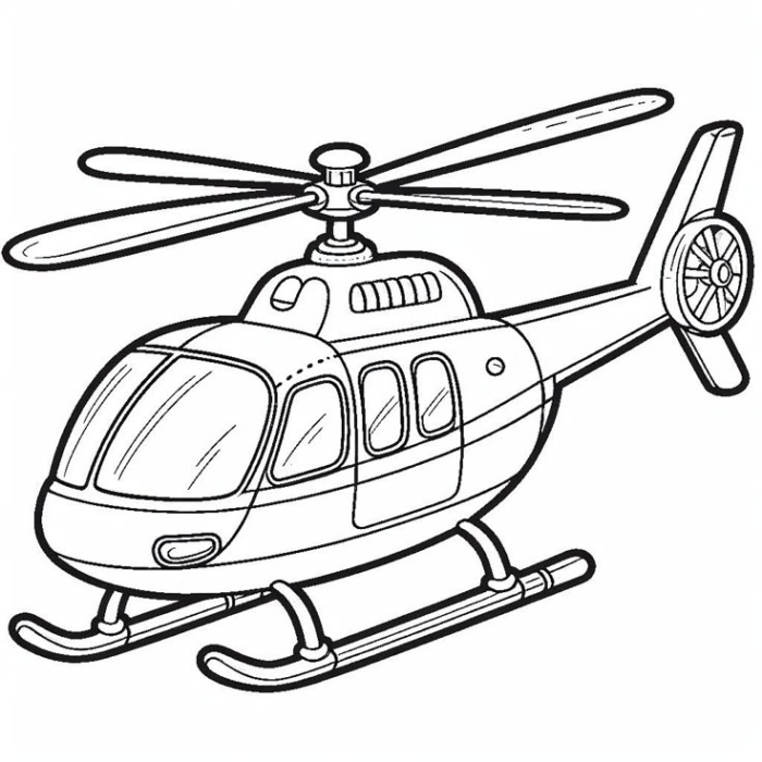 Helicopter flying in the sky coloring page
