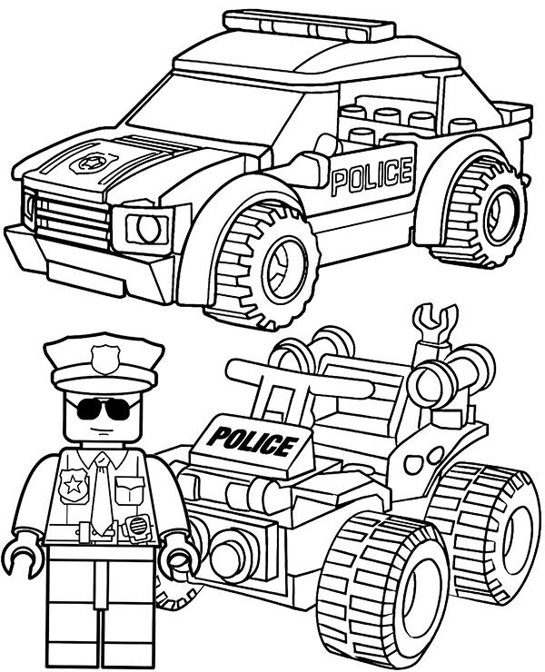 Lego police car coloring page for kids to print and color Lego police car coloring page for kids to print and color