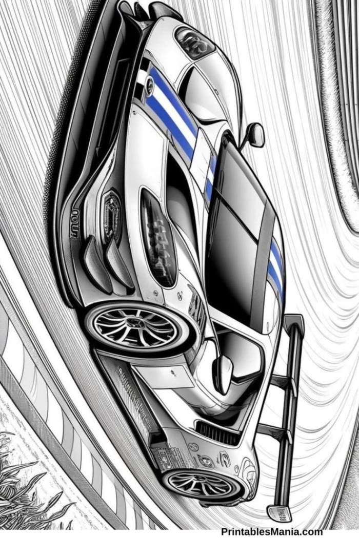 Outline of a racing car flying through the air for coloring Outline of a racing car flying through the air for coloring