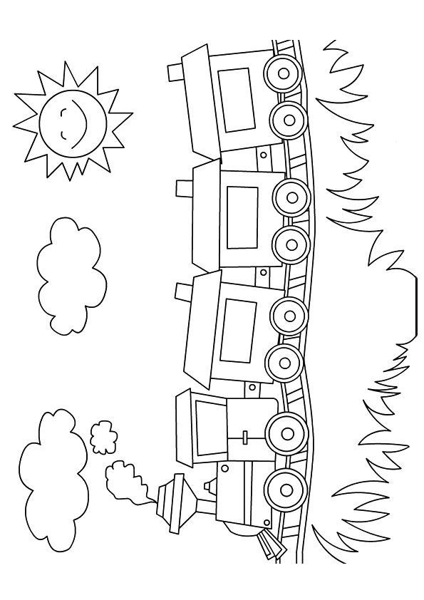 Train on tracks coloring page for kids to color and learn to draw